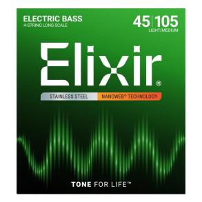 Elixir Nanoweb Electric Bass 45/105 Light/Medium, Nickel Plated Steel